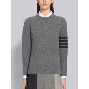 NWT THOM BROWNE MEDIUM GREY OVERWASHED CASHMERE JERSEY CREWNECK 4-BAR PULLOVER